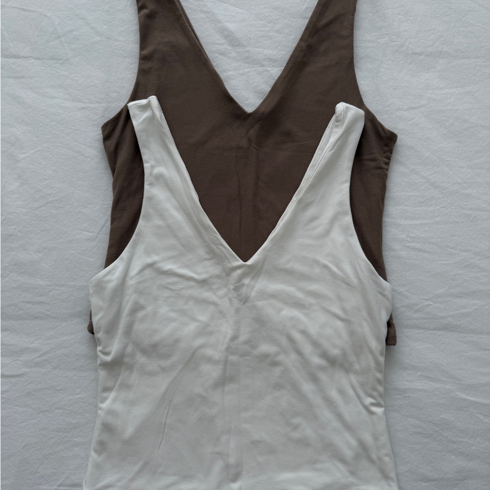 Pink Rose White and Brown V-Neck Camisoles